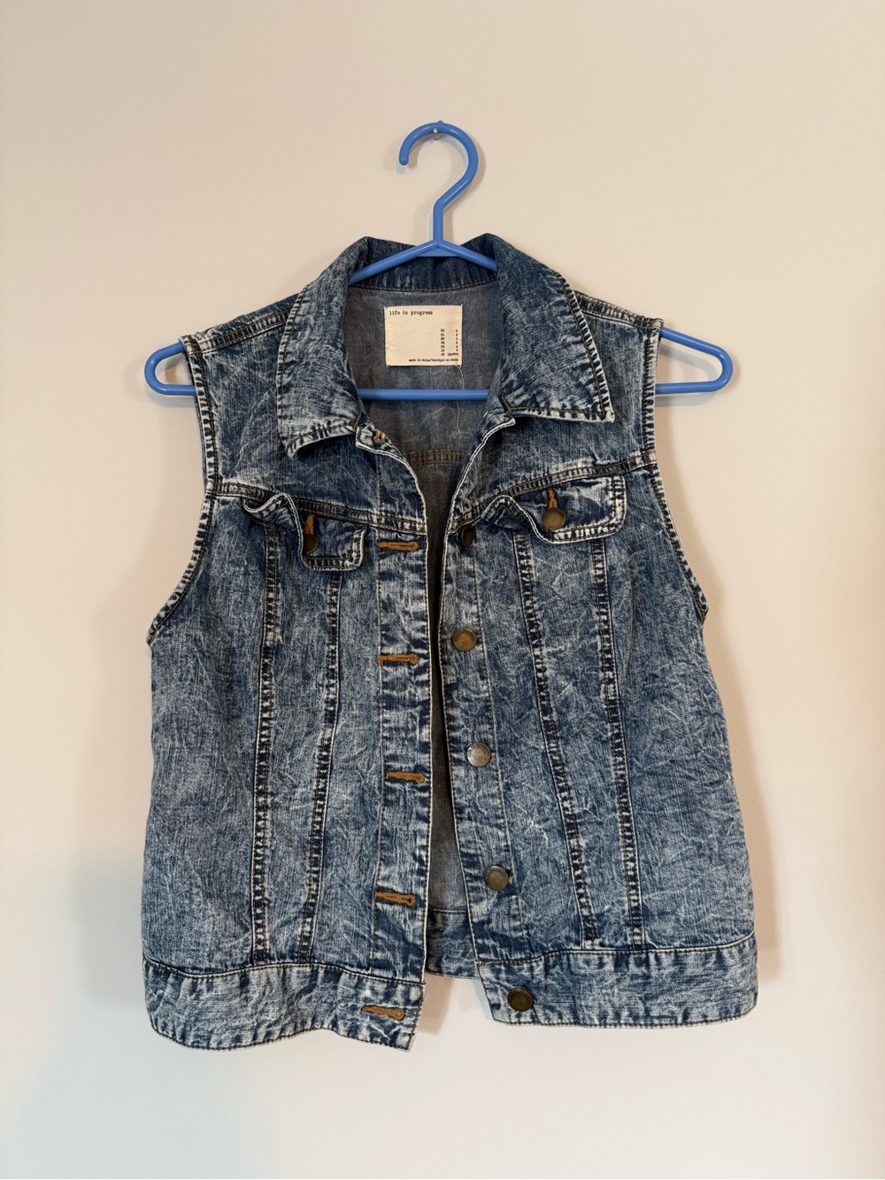 Life in Progress Acid Wash Denim Sleeveless Jacket Vest Small